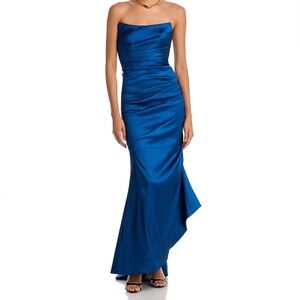 NWT AQUA Long Ruched Taffeta Gown